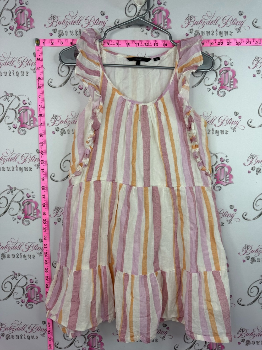 Vero Moda Pink, Cream & Yellow Striped Ruffle Mini Dress